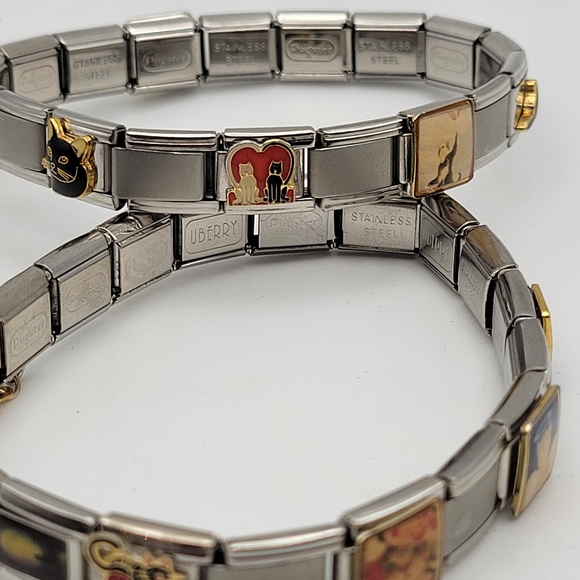 Y2K Stainless Steel Italian Charm Stretchy Bracelet Cat Themed - Picture 6 of 9